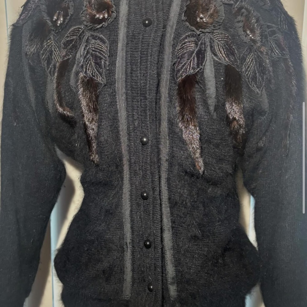Black Fur Embellished Cardigan
